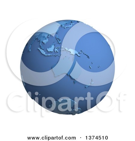 Clipart of a 3d Blue Political Globe with Extruded Countries, Centered on Australia, on a White Background - Royalty Free Illustration by Michael Schmeling