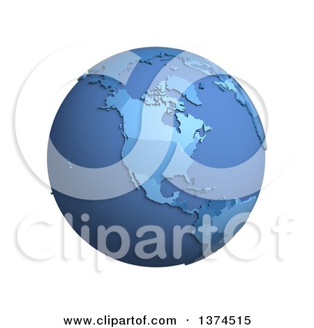 Clipart of a 3d Blue Political Globe with Extruded Countries, Centered on North America, on a White Background - Royalty Free Illustration by Michael Schmeling
