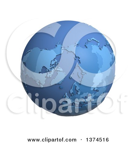 Clipart of a 3d Blue Political Globe with Extruded Countries, Centered on the North Pole, on a White Background - Royalty Free Illustration by Michael Schmeling