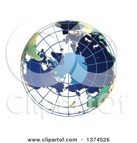 Clipart of a 3d Political Wire Globe with Colored and Extruded Countries, Centered on Antarctica, on a White Background - Royalty Free Illustration by Michael Schmeling