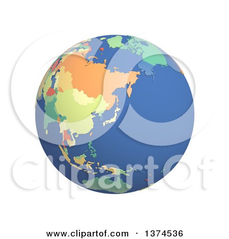 Clipart of a 3d Political Globe with Colored and Extruded Countries, Centered on Japan, on a White Background - Royalty Free Illustration by Michael Schmeling