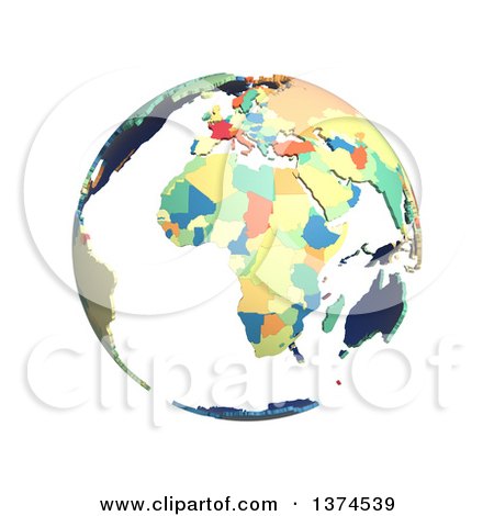 Clipart of a Political Globe with Colorful 3d Extruded Countries, Centered on Africa, on a White Background - Royalty Free Illustration by Michael Schmeling