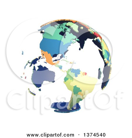 Clipart of a Political Globe with Colorful 3d Extruded Countries, Centered on the Americas, on a White Background - Royalty Free Illustration by Michael Schmeling