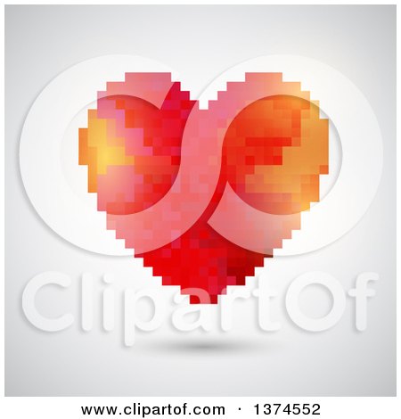 Clipart of a Gradient Pixelated Heart on a Shaded Background - Royalty Free Vector Illustration by KJ Pargeter