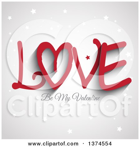 Clipart of Love Be My Valentine Text over Gray with Stars - Royalty Free Vector Illustration by KJ Pargeter
