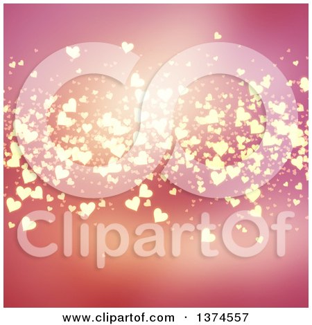 Clipart of a Pink Background with Golden Hearts - Royalty Free Illustration by KJ Pargeter