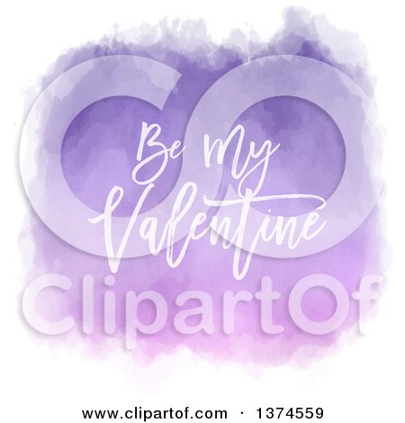 Clipart of a Purple Watercolor Design with Be My Valentine Text, on White - Royalty Free Vector Illustration by KJ Pargeter