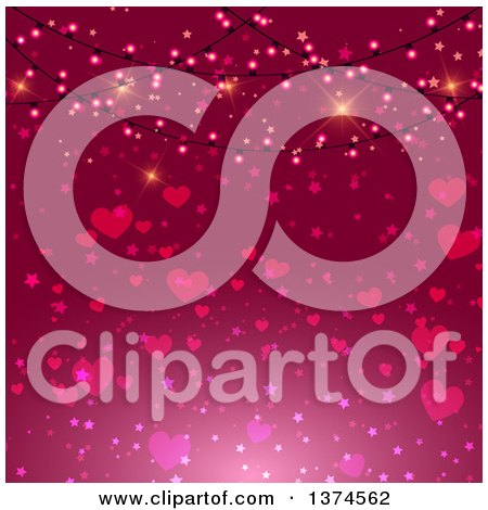 Clipart of a Valentines Day Background of Hearts and Stars on Pink, with Party Lights - Royalty Free Vector Illustration by KJ Pargeter