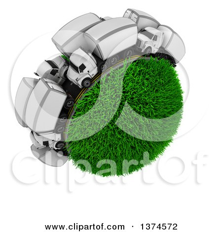 Clipart of a 3d Busy Highway with Big Rig Trucks Around a Grassy Planet, on White - Royalty Free Illustration by KJ Pargeter