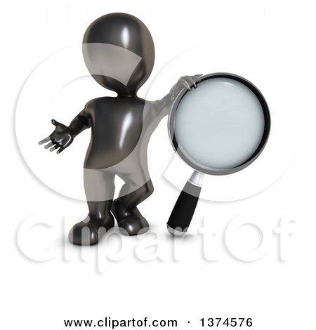 Clipart of a 3d Black Man with a Giant Matnifying Glass, on a White Background - Royalty Free Illustration by KJ Pargeter