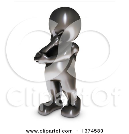 Clipart of a 3d Black Man Thinking, on a White Background - Royalty Free Illustration by KJ Pargeter