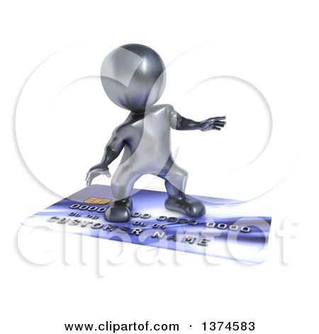 Clipart of a 3d Black Man Surfing on a Giant Credit Card, on a White Background - Royalty Free Illustration by KJ Pargeter