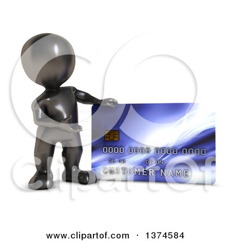 Clipart of a 3d Black Man Presenting a Giant Credit Card, on a White Background - Royalty Free Illustration by KJ Pargeter