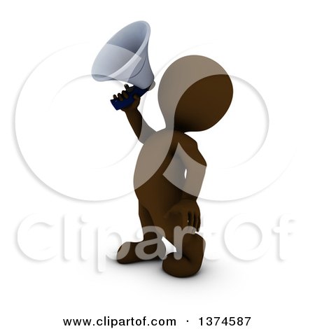 Clipart of a 3d Brown Man Using a Megaphone, on a White Background - Royalty Free Illustration by KJ Pargeter