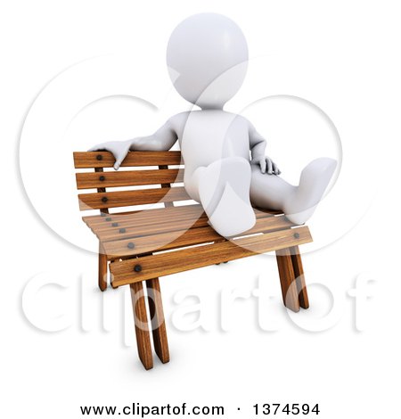 Clipart of a 3d White Man Sitting on a Park Bench, on a White Background - Royalty Free Illustration by KJ Pargeter