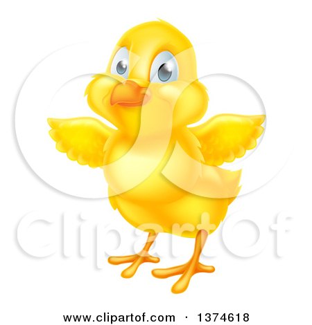 Clipart of a Cute Yellow Easter Chick Facing Slightly Left and Flapping Its Wings - Royalty Free Vector Illustration by AtStockIllustration