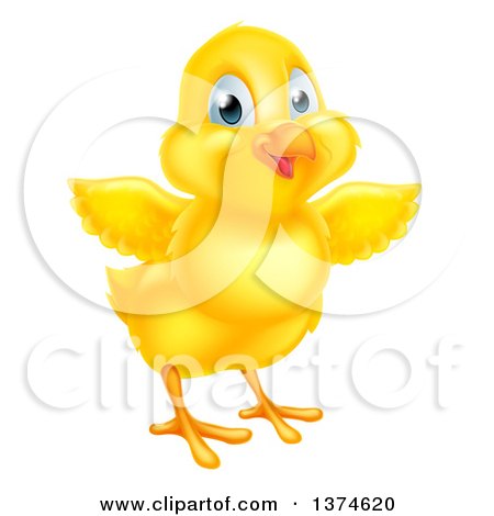 Clipart of a Cute Yellow Easter Chick Facing Slightly Right and Flapping Its Wings - Royalty Free Vector Illustration by AtStockIllustration