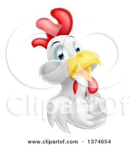 Clipart of a Happy White Chicken or Rooster Giving a Thumb up - Royalty Free Vector Illustration by AtStockIllustration