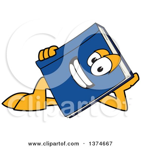 Clipart of a Blue Book Mascot Character Resting on His Side - Royalty Free Vector Illustration by Mascot Junction