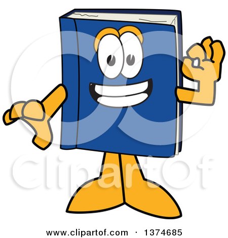 Clipart of a Blue Book Mascot Character Gesturing Ok - Royalty Free Vector Illustration by Mascot Junction