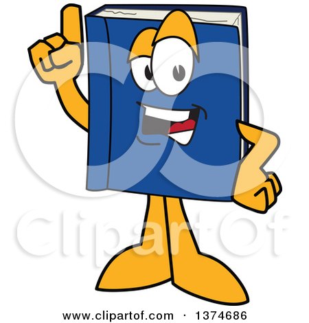 Clipart of a Blue Book Mascot Character Holding up a Finger - Royalty Free Vector Illustration by Mascot Junction