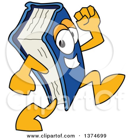 Clipart of a Blue Book Mascot Character Running - Royalty Free Vector Illustration by Mascot Junction