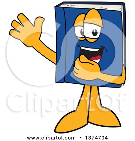 Clipart of a Blue Book Mascot Character Waving - Royalty Free Vector Illustration by Mascot Junction