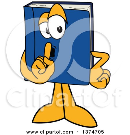 Clipart of a Blue Book Mascot Character Shushing - Royalty Free Vector Illustration by Mascot Junction