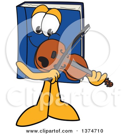 Clipart of a Blue Book Mascot Character Playing a Violin - Royalty Free Vector Illustration by Mascot Junction