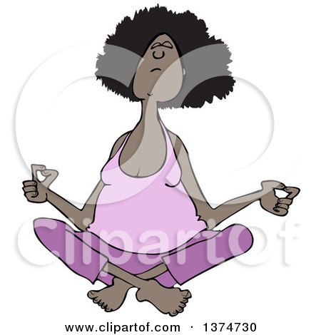 Clipart of a Relaxed Chubby Black Woman Meditating - Royalty Free Vector Illustration by djart