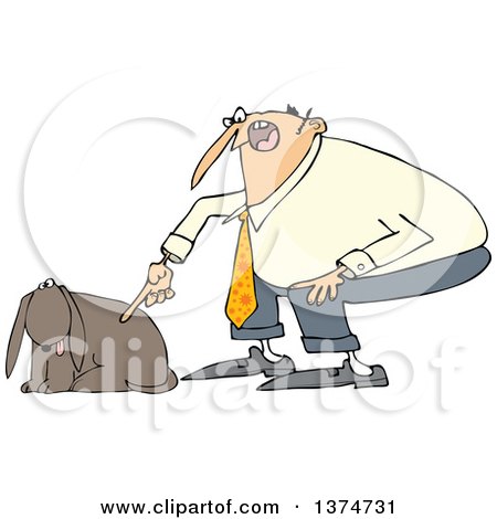 Clipart of a Cartoon Chubby White Man Yelling at His Happy Dog - Royalty Free Vector Illustration by djart