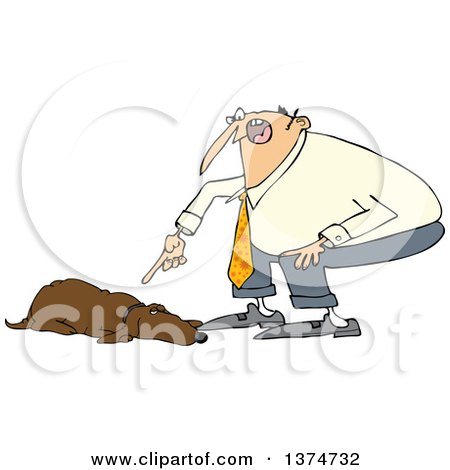 Clipart of a Cartoon Chubby White Man Yelling at His Lazy Hound Dog - Royalty Free Vector Illustration by djart