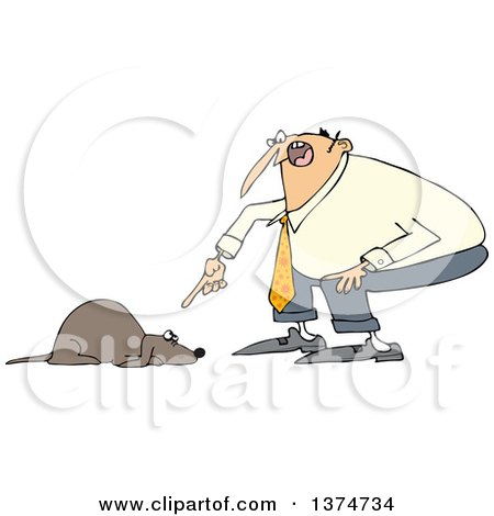Clipart of a Cartoon Chubby White Man Yelling at His Scared Dog - Royalty Free Vector Illustration by djart