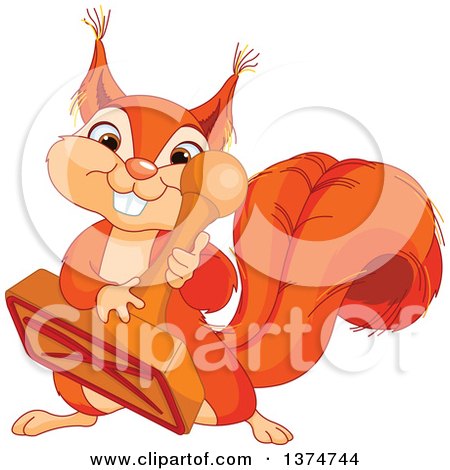 Clipart of a Cute Squirrel Holding a Stamp - Royalty Free Vector Illustration by Pushkin