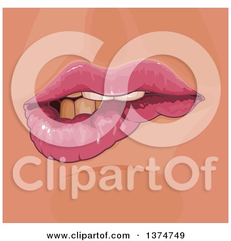 Clipart of a Stressed Woman's Mouth Shown Nibbling Her Lips - Royalty Free Vector Illustration by Pushkin