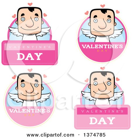 Clipart of Badges of a Block Headed White Man Valentine Cupid - Royalty Free Vector Illustration by Cory Thoman