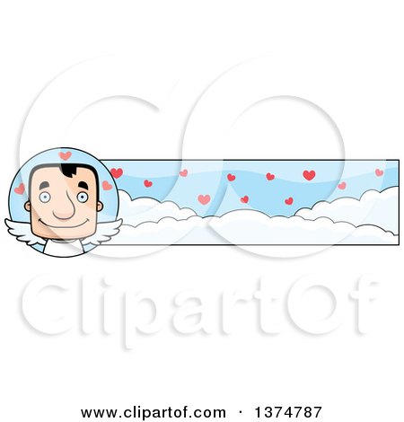 Clipart of a Block Headed White Man Valentine Cupid Banner - Royalty Free Vector Illustration by Cory Thoman