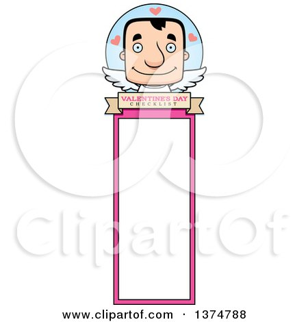 Clipart of a Block Headed White Man Valentine Cupid Bookmark - Royalty Free Vector Illustration by Cory Thoman