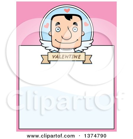 Clipart of a Block Headed White Man Valentine Cupid Page Border - Royalty Free Vector Illustration by Cory Thoman