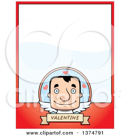 Clipart of a Block Headed White Man Valentine Cupid Page Border - Royalty Free Vector Illustration by Cory Thoman