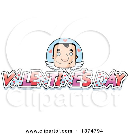 Clipart of a Block Headed White Man Valentine Cupid with Text - Royalty Free Vector Illustration by Cory Thoman