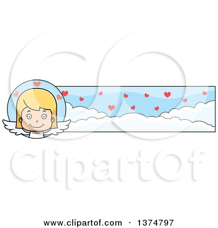 Clipart of a Happy Blond White Girl Cupid Banner - Royalty Free Vector Illustration by Cory Thoman