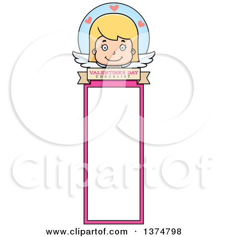 Clipart of a Happy Blond White Girl Cupid Bookmark - Royalty Free Vector Illustration by Cory Thoman