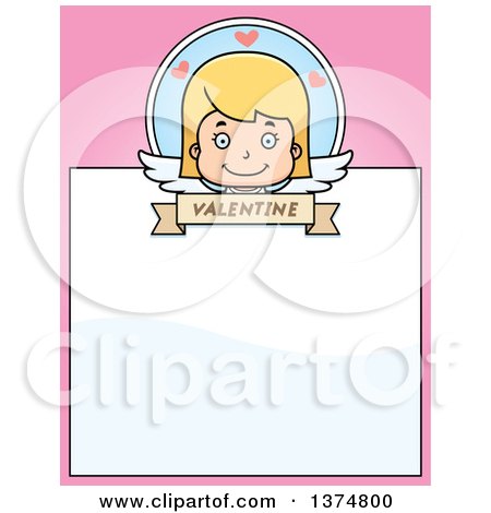 Clipart of a Happy Blond White Girl Cupid Page Border - Royalty Free Vector Illustration by Cory Thoman