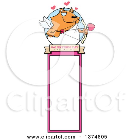Clipart of a Valentines Day Cupid Ginger Cat Bookmark - Royalty Free Vector Illustration by Cory Thoman