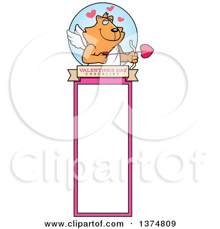 Clipart of a Valentines Day Cupid Ginger Cat Bookmark - Royalty Free Vector Illustration by Cory Thoman