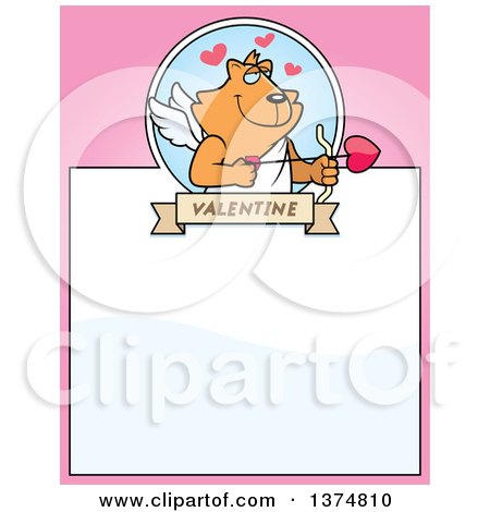 Clipart of a Valentines Day Cupid Ginger Cat Page Border - Royalty Free Vector Illustration by Cory Thoman