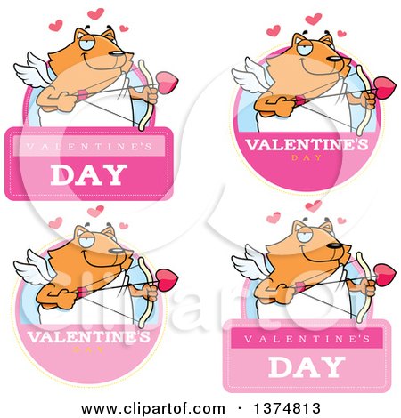 Clipart of Badges of a Valentines Day Cupid Ginger Cat - Royalty Free Vector Illustration by Cory Thoman