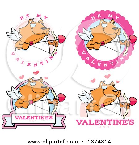 Clipart of Badges of a Valentines Day Cupid Ginger Cat - Royalty Free Vector Illustration by Cory Thoman