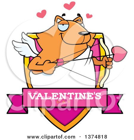 Clipart of a Valentines Day Cupid Ginger Cat Shield - Royalty Free Vector Illustration by Cory Thoman
